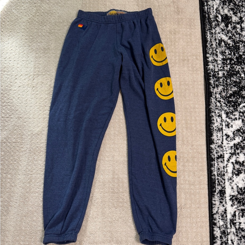 Aviator Nation Blue and Yellow Smiley Face Joggers - Size S
